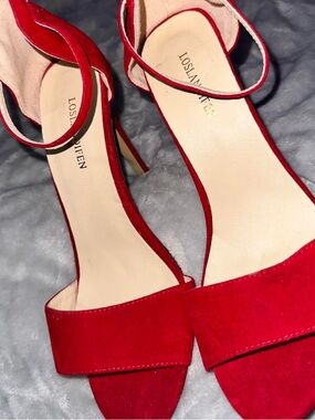 Loslandifen Red Suede Ankle-Strap Heels for Women